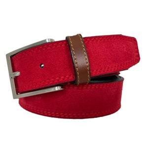 Mens Italian Suede Belt Red with Tan Loop 35mm