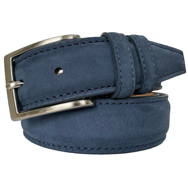 Italian Nubuck Leather Blue Belt 35mm