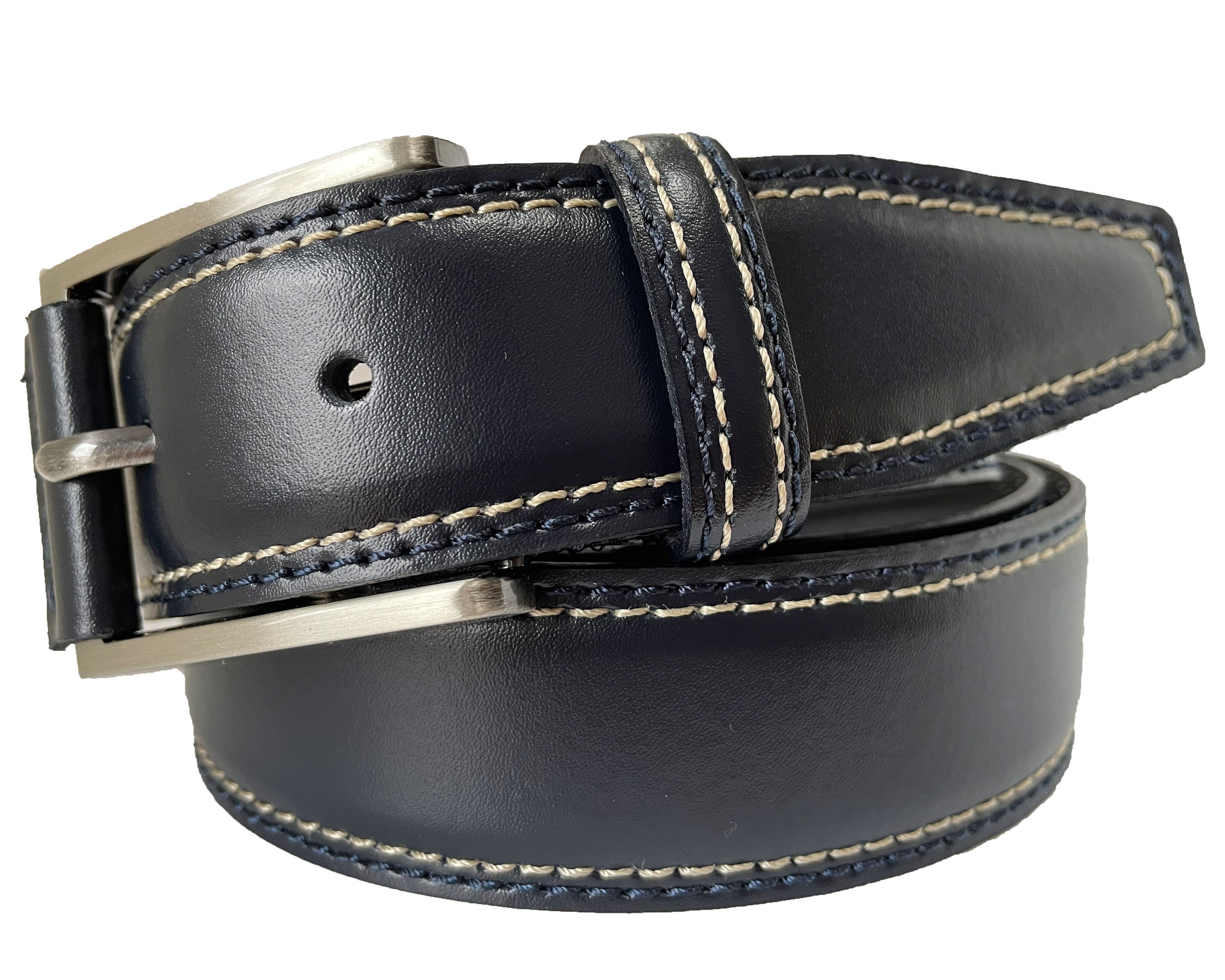Blue Deep Artisan Black Leather Wrap Belt Metallic Buckle Made In Italy Fits 37” B26 Black Leather Fabric Belt – Marcello Sport main image 2