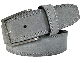 Mens Italian suede belt Light Grey 35mm