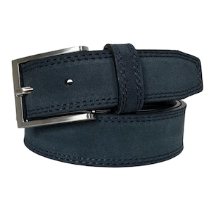 Mens Italian suede belt Dark Navy Blue 35mm
