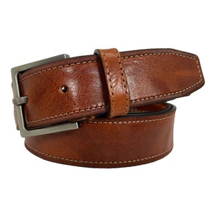 Mens tan single skin distressed hide Italian hide leather belt with 35mm