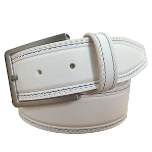 Cinto masculino de couro italiano com costura dupla branca e pele única de 40 mm