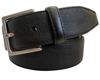 Italian Leather Belt Black Calf Leather Pebble Embossed 35mm