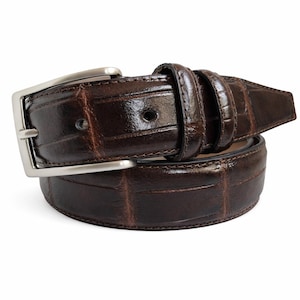 Italian Leather Brown Crocodile Print Belt 35mm