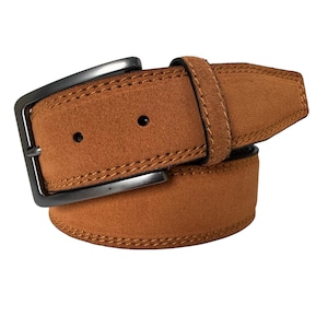 Mens Italian Suede Belt Tan Double Stitched 40mm