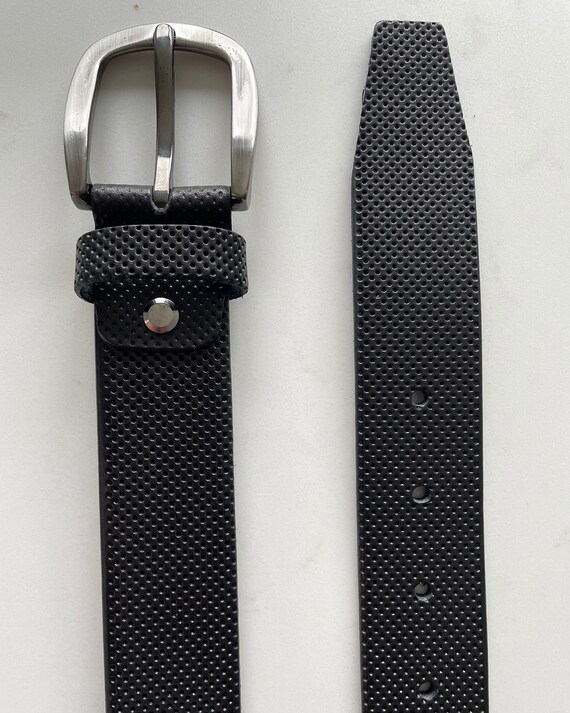 Black Genuine Leather Perforated Wide Belt Made in Italy Double Prong Size M Time and Tru Women main image 3