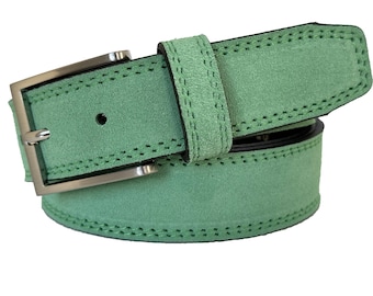 Mens Italian Suede Belt Light Green 35mm