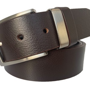 Cinturón de cuero italiano de una sola piel marrón para hombre con trabilla de metal de 40 mm