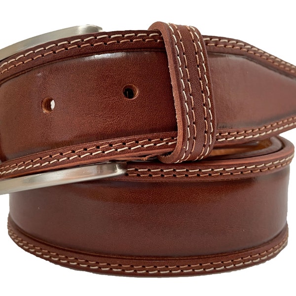 Mens Cognac tan single skin Italian hide leather belt 40mm