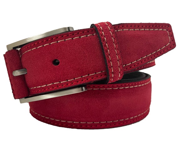 Red suede cheap belt mens
