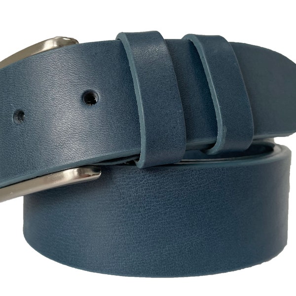 Mens Storm Blue single skin bull hide Italian leather belt  40mm