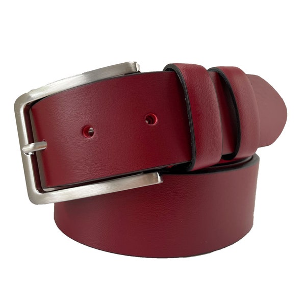 Mens Deep Red classic single skin hide Italian hide leather belt 40mm