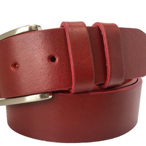 Mens red single skin hide Italian hide leather belt 35mm