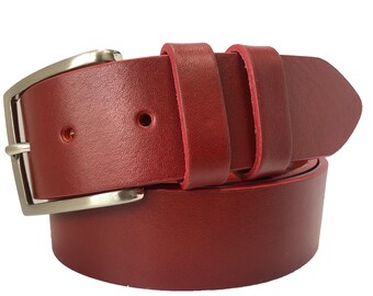 Mens red single skin hide Italian hide leather belt 40mm