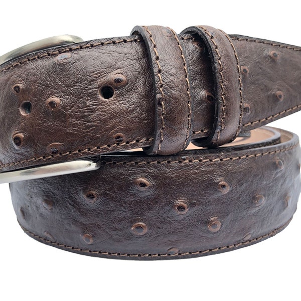 Italian Leather Brown Ostrich Print Belt 35mm