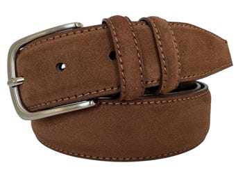 Mens Italian Suede Belt Double Loop Brown 35mm