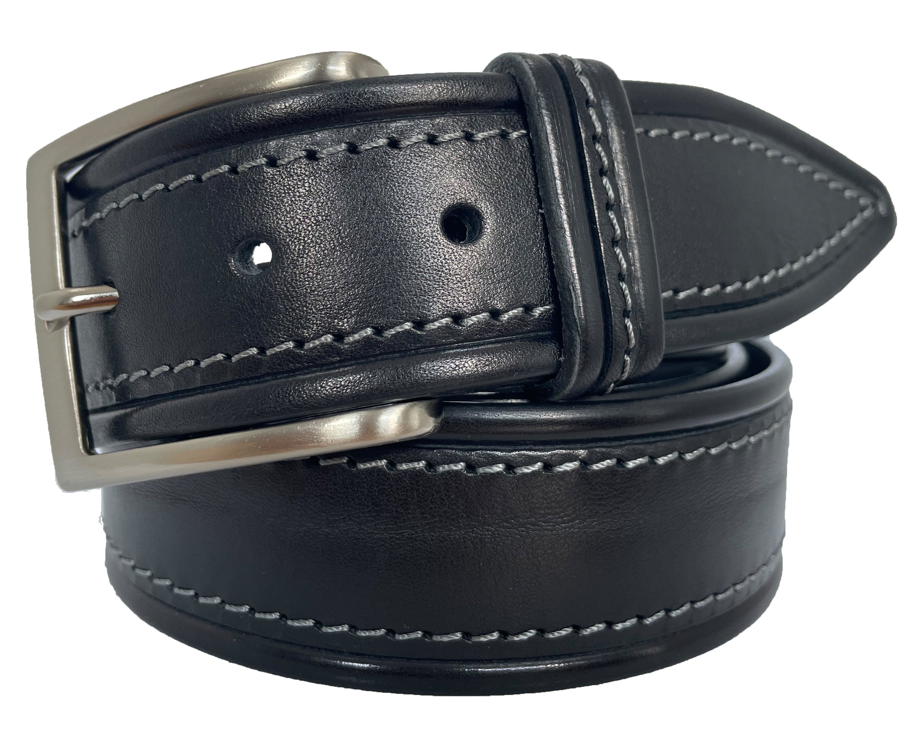 Mens Black Single Skin Hide Italian Leather Belt Tapered Tip