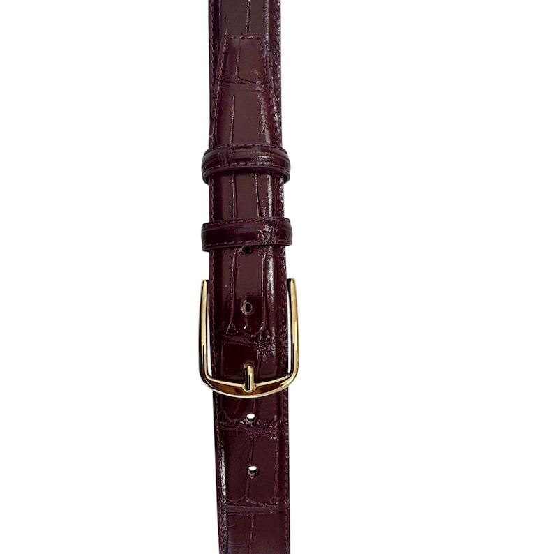 Italian Leather Burgundy Ox Blood Crocodile Print Belt Gold Buckle 35mm image 2