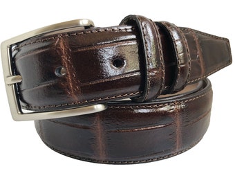 Italian Leather Brown Crocodile Print Belt 35mm