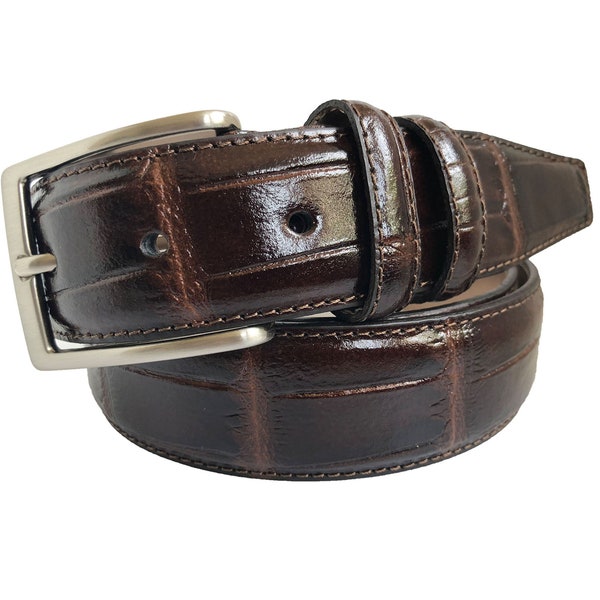 Italian Leather Brown Crocodile Print Belt 35mm