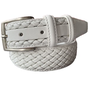Italian Leather Belt White Calf Leather Weave Braid Embossed 35mm image 1