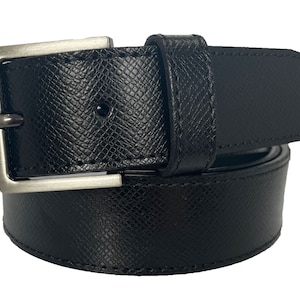Italian Leather Belt Black Grained Leather Metal Buckle 35mm