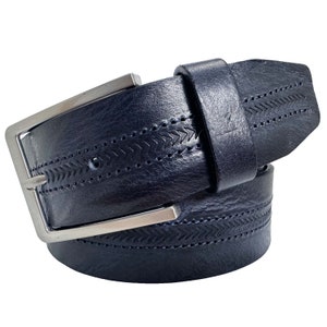 Mens Darkest Navy Blue Italian Distressed Hide Leather Belt 40mm
