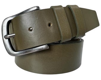 Mens Olive Green Single Skin Bull Hide Italian leather belt Extra wide 45mm