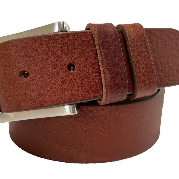 Italian Single Skin Grained Bull Hide Leather Belt Tobacco Tan 40mm