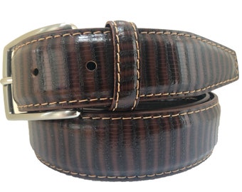 Italian Leather Brown Lizard Reptile Snake Print Belt 35mm