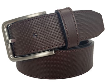 Italian Leather Belt Brown Embossed 35mm