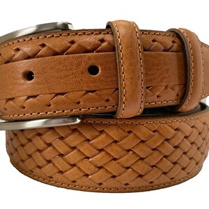 Italian Leather Belt Miele Tan Calf Leather Weave Embossed 35mm