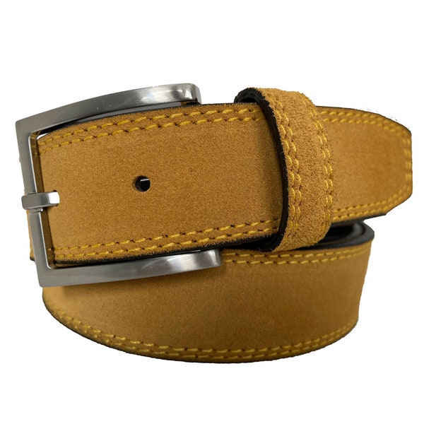 Mens Italian suede belt Mustard Yellow 35mm