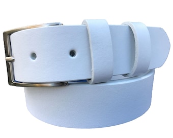 Mens white single skin hide Italian hide leather belt  40mm