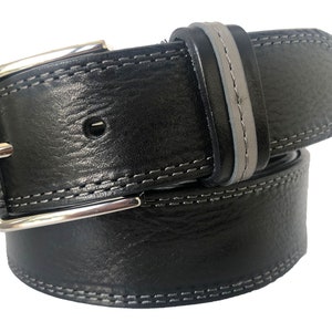 Mens black single skin distressed Italian hide leather belt  contrasting grey loop 35mm