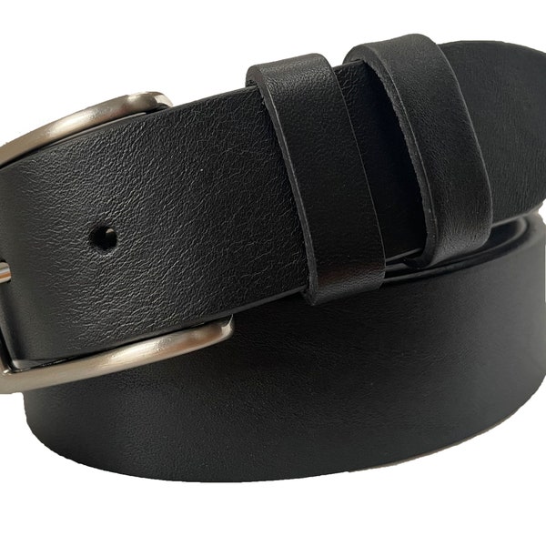 Mens black single skin bull hide Italian hide leather belt  35mm