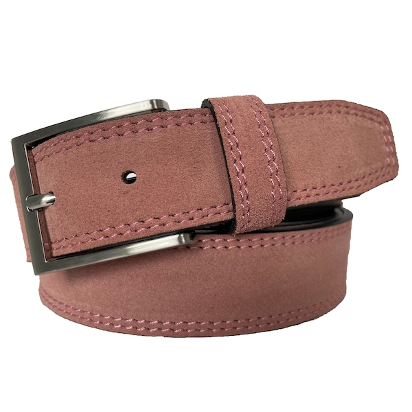 Mens Italian Suede Belt Dusky Pink 35mm