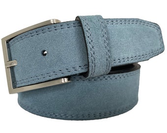 Mens Italian Suede Belt Light Blue 35mm