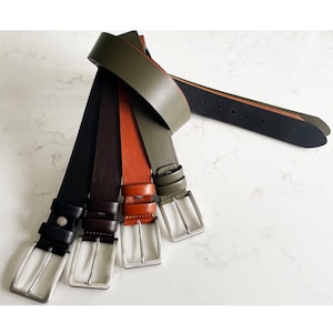 Mens Tan Black Brown Olive classic single skin hide Italian hide leather belt 40mm
