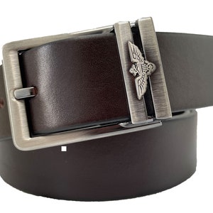 Mens Dark Brown single skin hide Italian hide leather belt eagle buckle 35mm