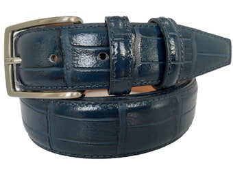 Italian Leather Blue Crocodile Print Belt 35mm