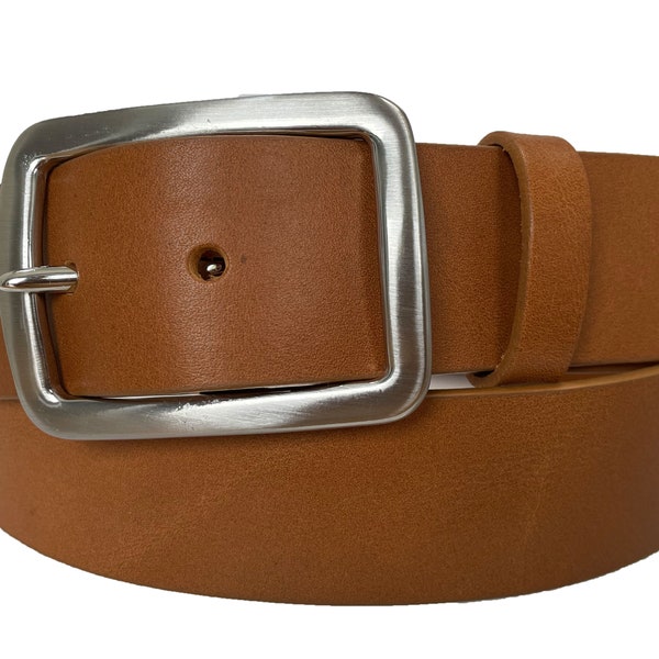 Tan single skin Italian cow hide leather belt rectangle buckle 40mm