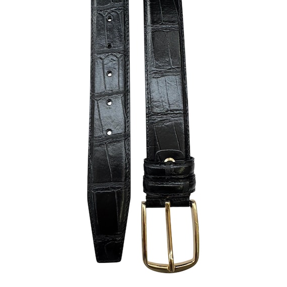 Italian Leather Black Crocodile Print Belt Gold Buckle 35mm  display picture 1