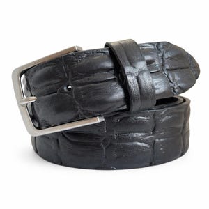 Zwarte leren herenriem met krokodillenreliëf Italiaanse koeienhuid 40 mm