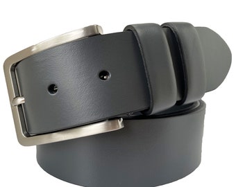 Mens Dark Grey Gray classic single skin hide Italian hide leather belt 40mm