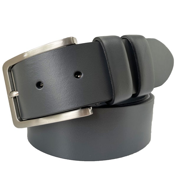 Mens Dark Grey Gray classic single skin hide Italian hide leather belt 40mm
