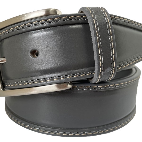 Mens Dark Grey Double Stitched single skin hide Italian hide leather belt  40mm