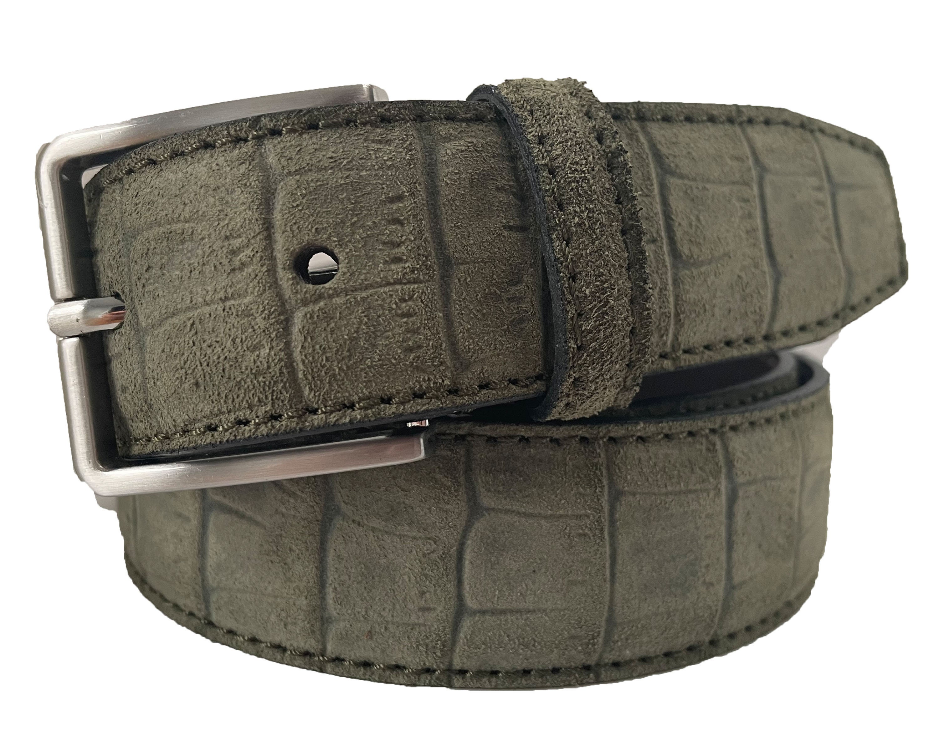 Alligator belt Made in Italy SHW size M 29”-33.25” Genuine Italian Calfskin Alligator Embossed Leather Belt 1-1  main image 4
