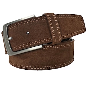 Mens Italian Suede Belt Brown Tonal Stitch 40mm